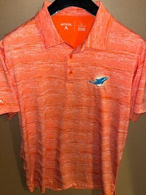 Antigua Orange Miami Dolphins Football NFL Short Sleeve Golf Polo Men’s Large